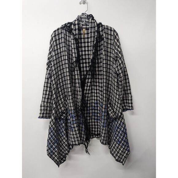 Steel Pony Women's Tweed Cardigan Jacket Open Front Fringes Pockets One Size - Picture 1 of 10